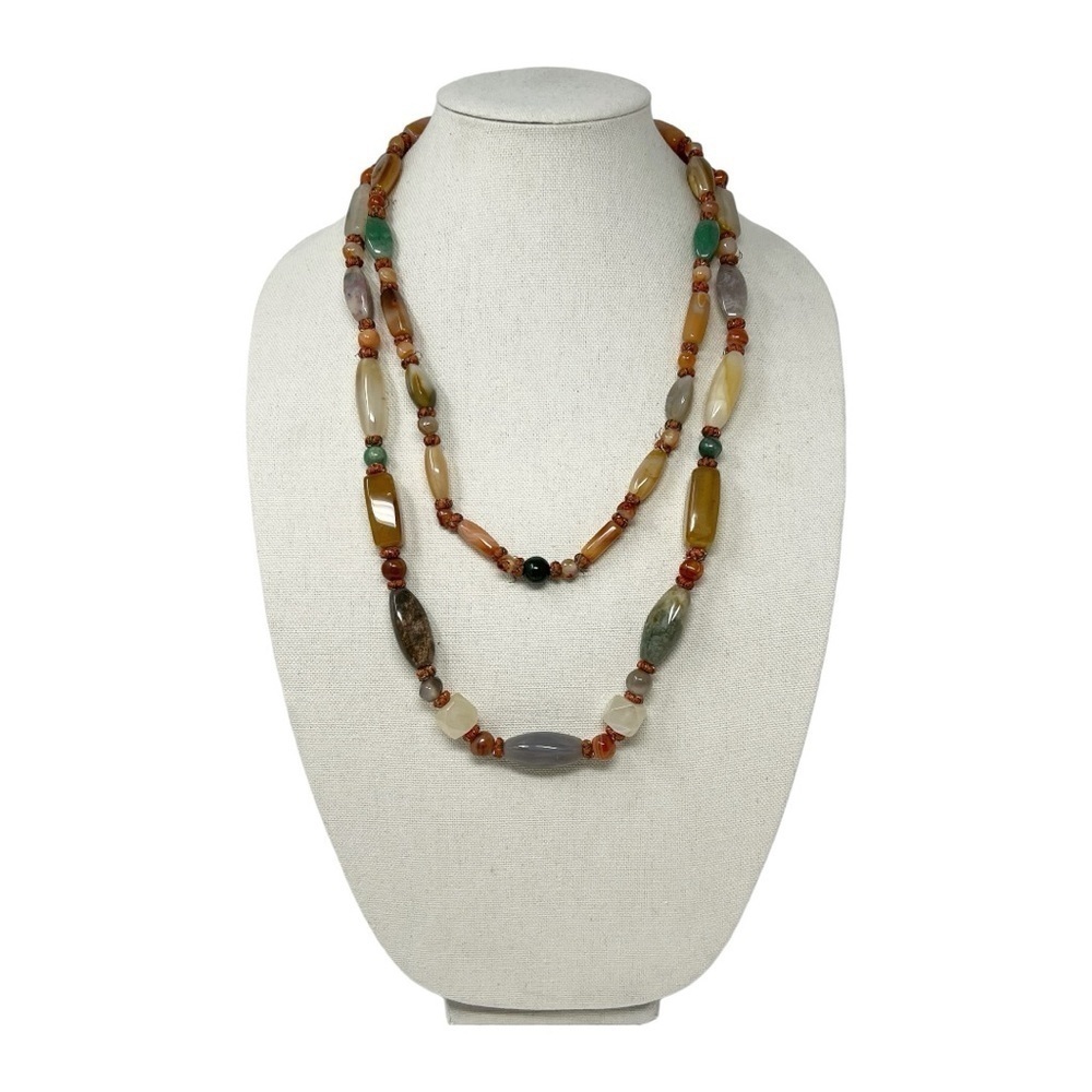 Vintage Beautiful Polished Natural Multi Gemstone Necklace 52"